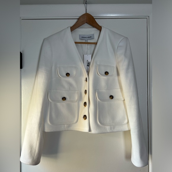 New! Veronica Beard Isola Blazer Jacket Off White Cream Ivory Cotton Size 14 - Picture 5 of 15